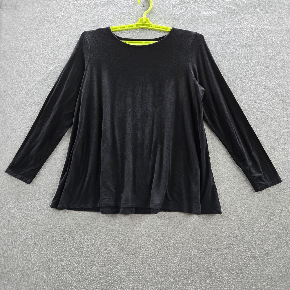 EILEEN FISHER Women Blouse L Black Tunic Crew Neck Pullover